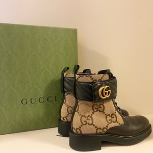 Gucci Marmont Canvas Lace Up Booties